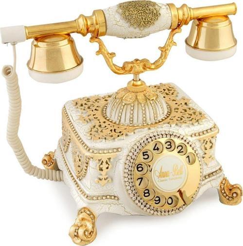 Beyaz Şato Varaklı  Taşlı Telefon