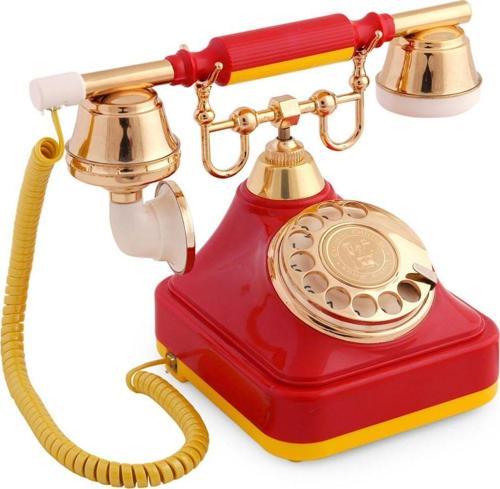 Sarı Kırmızı Klasik Çevirmeli Telefon