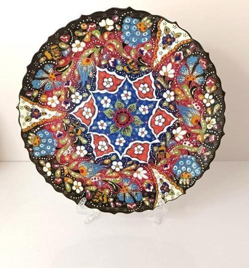 Çini El Yapımı Kabartma Etnik Çiçek  Desen Seramik Çini Tabak 27 cm 17159