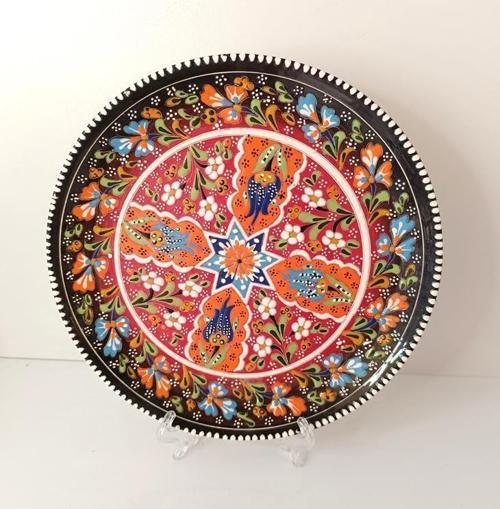 Çini El Yapımı Kabartma Etnik Çiçek Lale Desen Seramik Çini Tabak 27 cm 17158