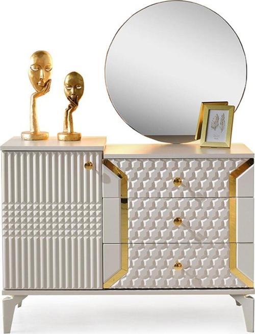 Milano Şifonyer-makyaj Masası-ışıklı Aynalı-mdf-kum Beji-ücretsiz Nakliye