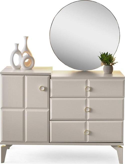 Paris Şifonyer-makyaj Masası-ışıklı Aynalı-mdf-kum Beji-ücretsiz Nakliye