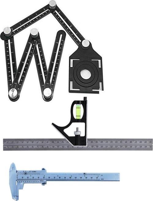 Mühendis Mimar Marangoz Cizim Kalıplama Tarağı Kombine Gönye Cizim Şablon Cetvel Kumpas Seti 45°/90°