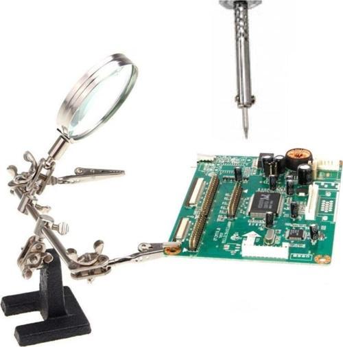 Elektronikçi Lehimleme Kıskaçlı Büyüteç Robot Kollu Mercekli Kuyumcu Mikroskop Sabitleme Standı 5X