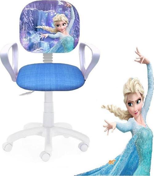 Çocuk Odası Ders Çalışma Ofis Koltuğu Öğrenci Sandalyesi Frozen Desen Beyaz Tekerlekli Yüksek Ayarlı