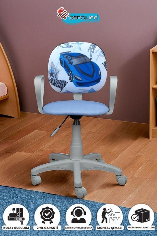 Çocuk Odası Sandalyesi Ders Çalışma Ofis Koltuğu Öğrenci Sandalye Beyaz Tekerli Yükseklik Ayarlı
