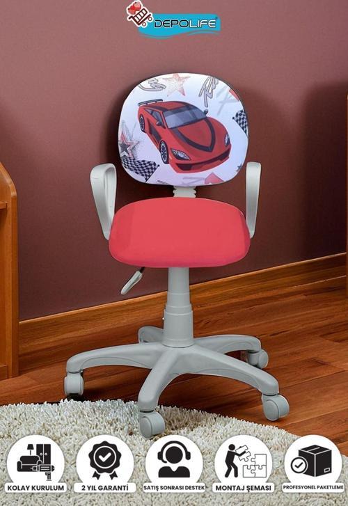 Çocuk Odası Sandalyesi Ders Çalışma Ofis Koltuğu Öğrenci Sandalye Beyaz Tekerli Yükseklik Ayarlı