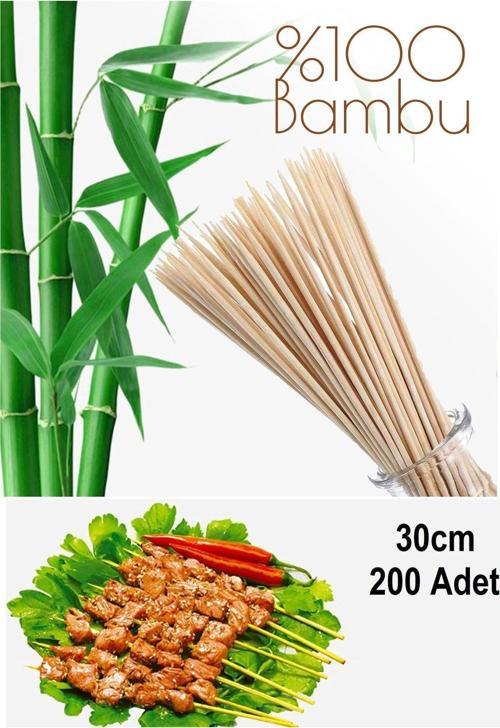 Bambu Çöp Şiş 200 Lü Mangal Gril Barbekü Izgara İçin Tek Kullanımlık Ahşap Bambudan Çubuk Şiş