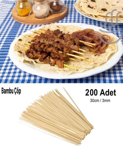 Bambu Çöp Şiş Cubuğu 200 Adet Mangal Gril Barbekü Izgara İçin Ahşap Bambudan Şiş Çubuk