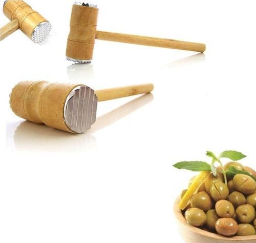 Zeytin Kırma Tokmağı Et Dövme Çekiç Tokmağı Dalgalı Alüminyum Ağızlı Ahşap Tokmak