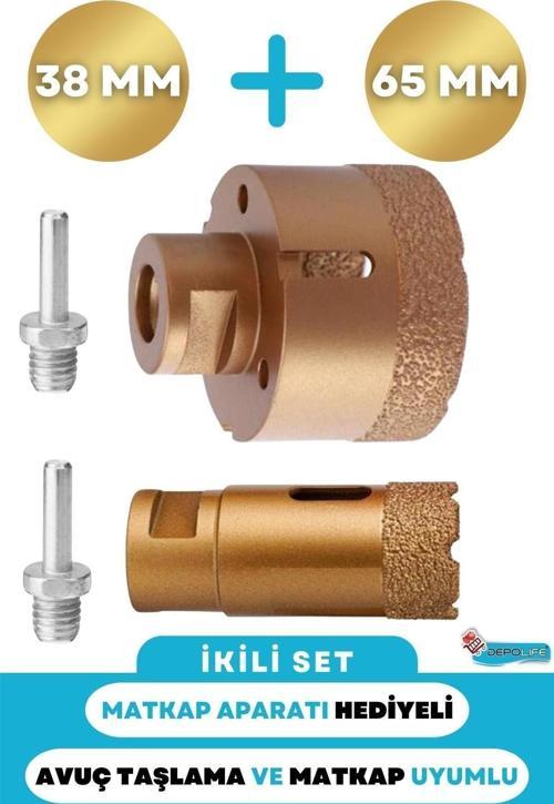 38Mm + 65Mm Granit Mermer Seramik Beton Taş Delme Panç Spiral Avuç Taşlama Matkap Uyumlu M14 Aparat