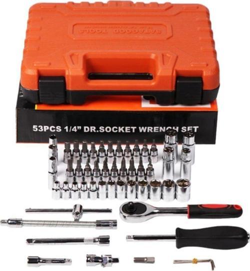 53 Parça Lokma Takımı Otomatik Cırcırlı 1/4 Uzatma Kolu Hex Adaptörlü Çantalı Set 1/4'' Profesyonel