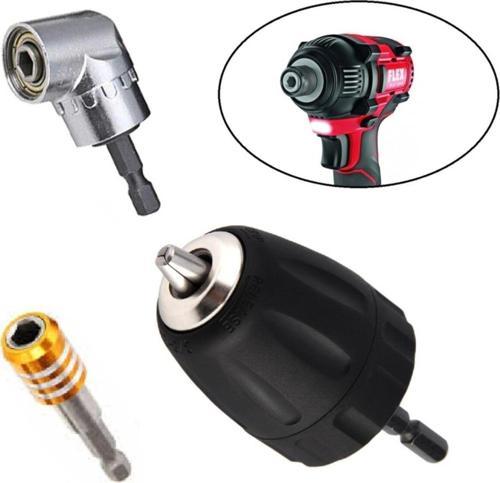 Şarjlı Vidama Matkap Için 1/4 Hex Adaptörlü Mandren Köşe Vidalama Hızlı Bits Adaptör Seti 3 Parça