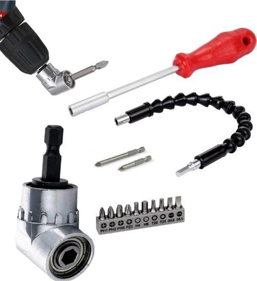 Köşe Vidalama 1/4 Hex Adaptörü Altıgen Bits Tornavida Esnek Hortum Lokma Tornavida 15 Parça Matkap