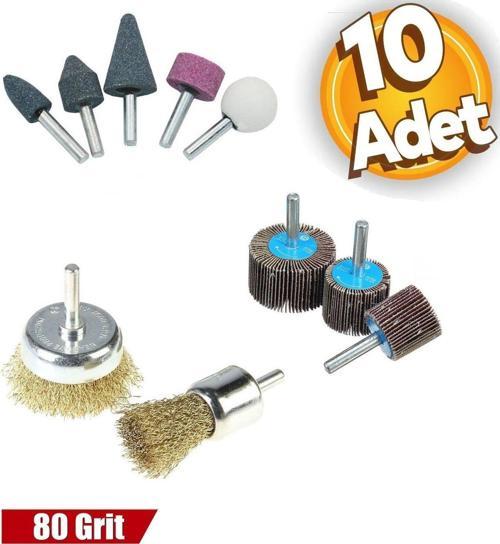 Matkap İçin Zımpara Taşı Çelik Tel Fırça Mop Yaprak Zımpara 10Lu Set Zımparalama Bileme Pas Temizle