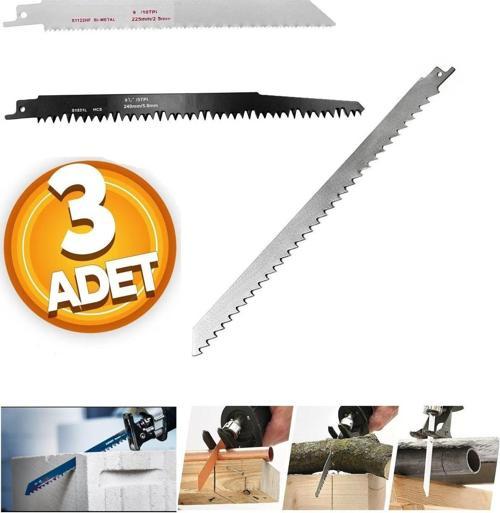 Tilki Kuyruğu Testere Seti Metal Ahşap Kemik Kesme 3Lü Tilki Kuyruğu Bıçakları Paslanmaz Seri