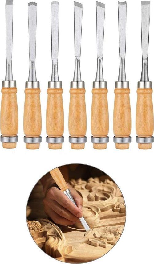 Ahşap Oyma Iskarpela Alet Seti Kaşık Heykel Kuksa Oval Düz Oyma Yontma Bıçak 7Li