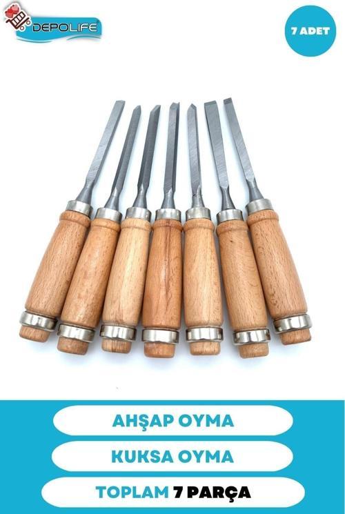 Ahşap Oyma Keski Iskarpela Bıçak Alet Seti Kaşık Kuksa Oval Oyma Yontma Torna Çakısı 7 Li Set