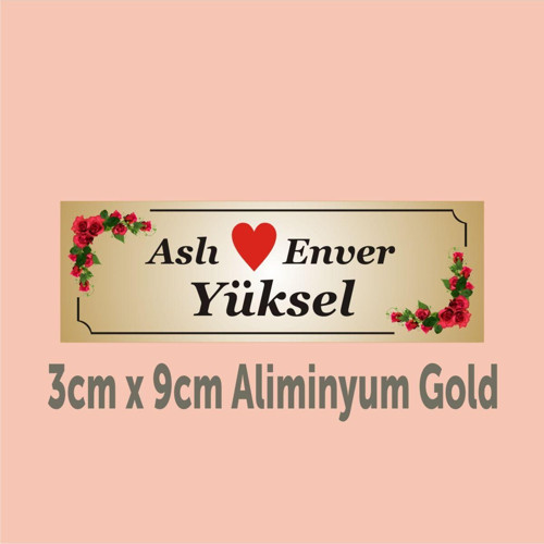 Kişiye Özel Kapı Isimliği Aliminyum Parlak Levha 3cm x 9cm ölçüsünde