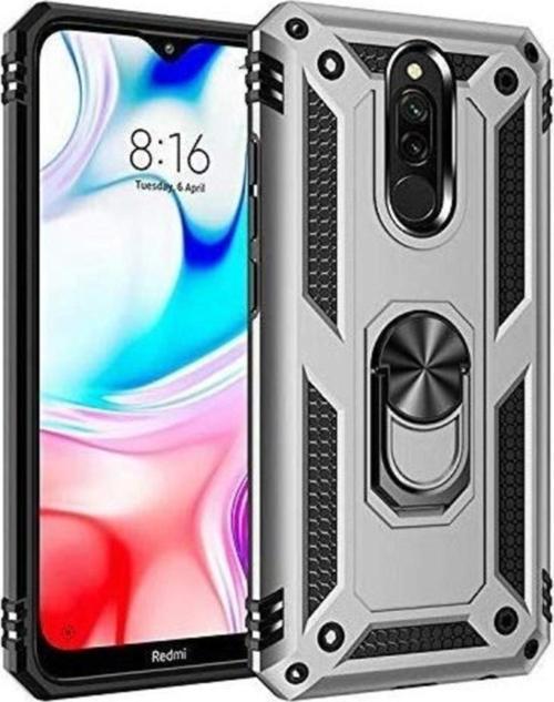 Xiaomi Redmi 8 Kapak Military Yüzüklü Stantlı Panzer Tank Kılıf - Gri