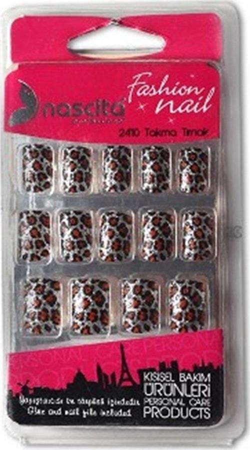 24'lü Gümüş Renkli Leopar Desen Tırnak -102