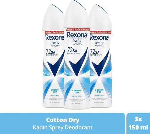 Kadın Sprey Deodorant Cotton Dry 72 Saat Kesintisiz Üstün Koruma 150 Mlx3