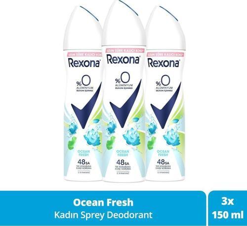 Kadın Sprey Deodorant Ocean Fresh %0 Alüminyum 48 Saat Ter Kokusuna Karşı Koruma 150 Ml X3