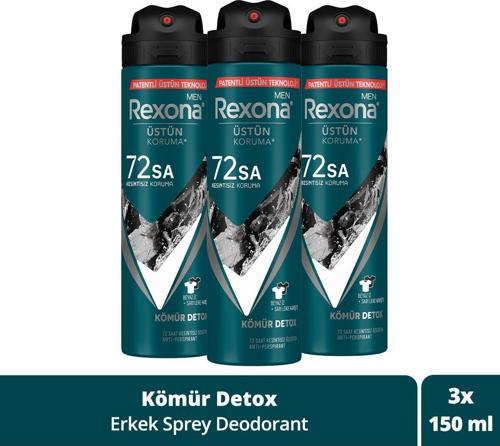 Men Erkek Sprey Deodorant Kömür Detox 72 Saat Kesintisiz Üstün Koruma 150 Ml X3