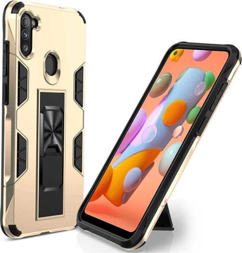 Samsung Galaxy A11 Kapak Standlı Mıknatıslı Tank Kılıf - Gold