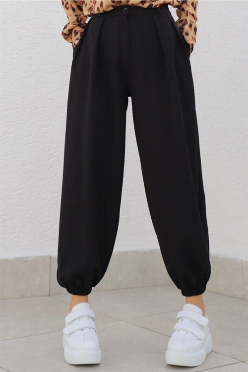 Siyah Maskülen Paçası Lastikli Jogger Pantolon Siyah S