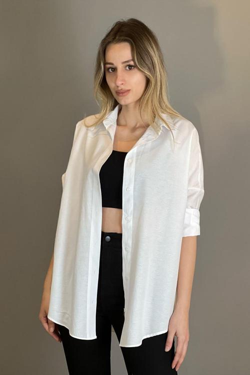 Yeni Sezon Oversize Beyaz Kadın Gömlek Beyaz M