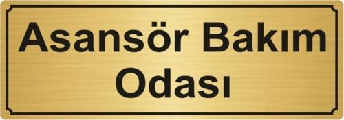 Asansör Bakım Odası Yönlendirme Levhası 10Cmx20Cm Altın Renk Metal