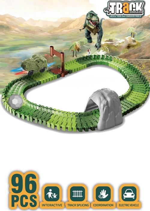 96 Parça Dinozor Temalı Hareketli Raylar Dinozor Araçlı