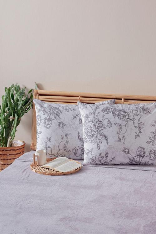 2'Li Beyaz Siyah Çiçek Desen Yastık Kılıfı Pamuk Polyester Kolay Ütülenir 50X70