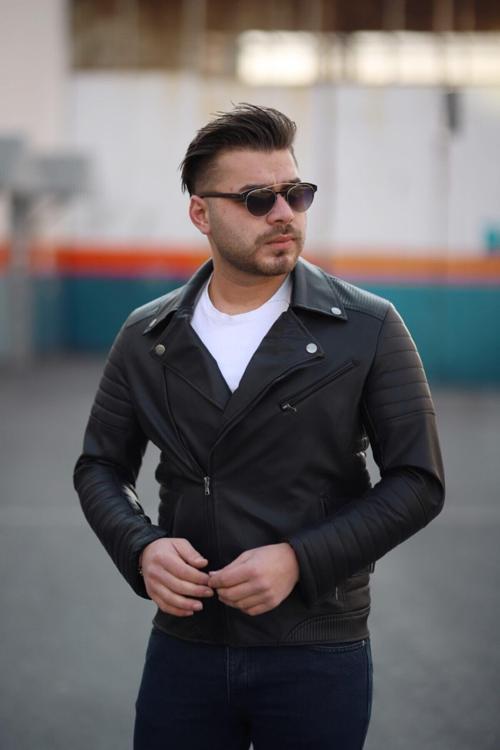Dar Kesim Kuzey Model Erkek Deri Ceket Mont XL Siyah