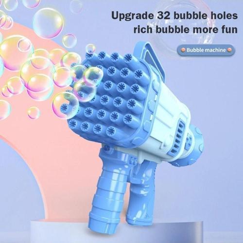 Pilli Roket Atar Köpük Tabancası 32 Delikli Bazooka Bubble Machine