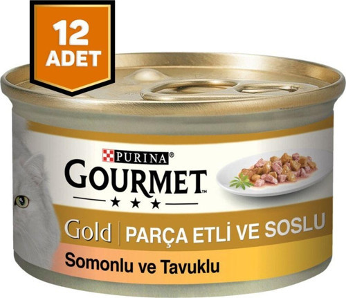Gold Parça Etli ve Soslu Tavuklu & Ciğerli Konserve Yetişkin Kedi Maması 12 x 85 G