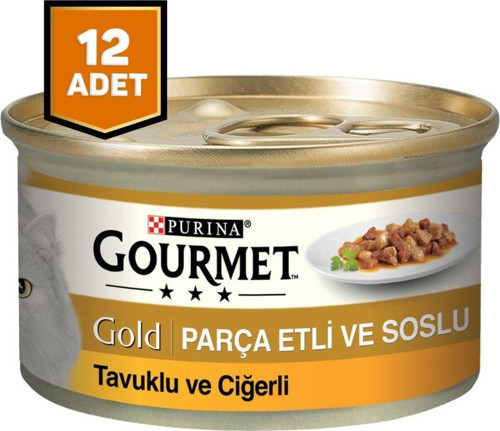 Gold Tavuk ve Ciğerli Konserve Yetişkin Kedi Maması 12 x 85 G