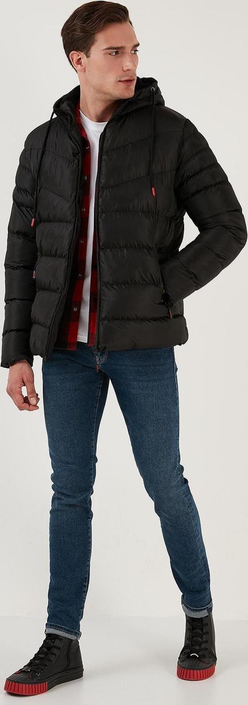 Peluş Astarlı Kapüşonlu Fermuarlı Slim Fit Şişme Erkek Mont 5762010 SİYAH