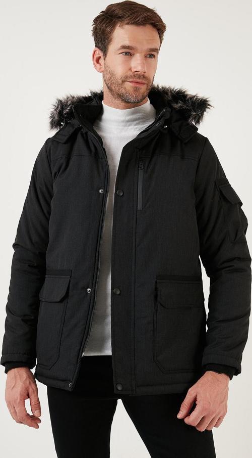 Peluş Astarlı Suya ve Rüzgara Dayanıklı Soğuk Geçirmez Slim Fit Erkek Mont 5711051 SİYAH