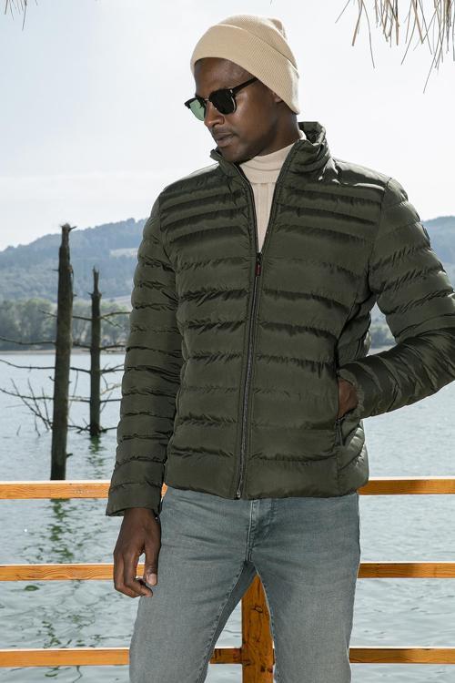 Dik Yaka Fermuarlı Cepli Slim Fit Şişme Erkek Mont 649002 HAKİ