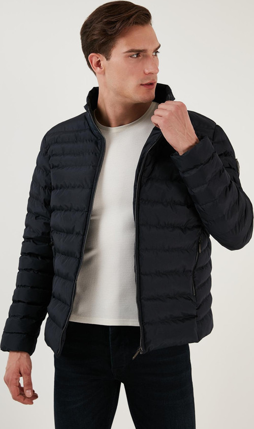 Dik Yaka Fermuarlı Cepli Slim Fit Şişme Erkek Mont 649002 LACİVERT