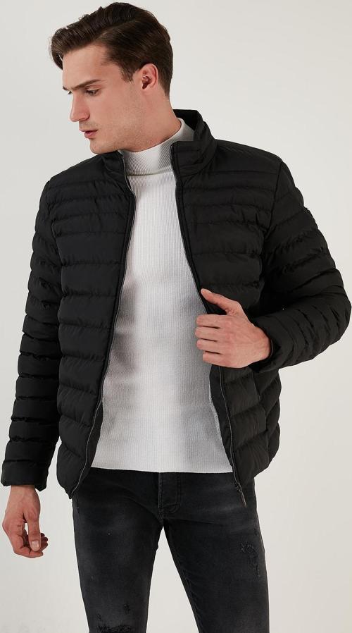 Dik Yaka Fermuarlı Cepli Slim Fit Şişme Erkek Mont 649002 SİYAH