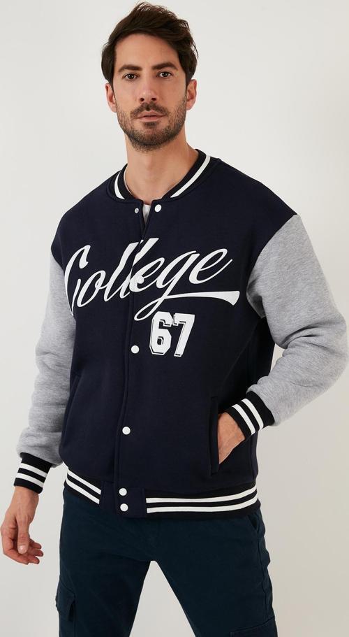 Regular Fit İçi Yumuşak Tüylü Kolej Yaka Bomber Erkek Mont 628X8928 LACİVERT