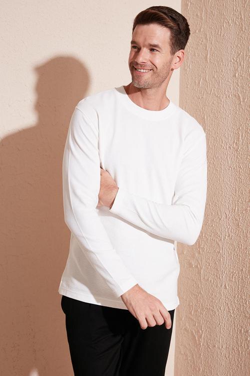 % 100 Pamuk Bisiklet Yaka Regular Fit Erkek Sweat 5905406 EKRU