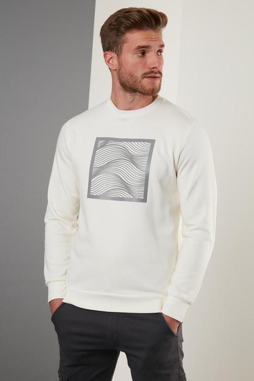 Baskılı Regular Fit Bisiklet Yaka Pamuklu Erkek Sweat 5905304 EKRU