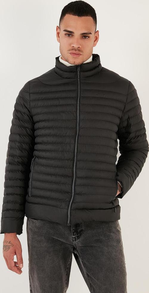 Su İtici Slim Fit Cepli Dik Yaka Şişme Erkek Mont 649010 SİYAH
