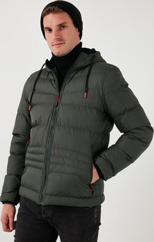 Kapüşonlu Cepli Slim Fit Şişme Erkek Mont 6490001 HAKİ