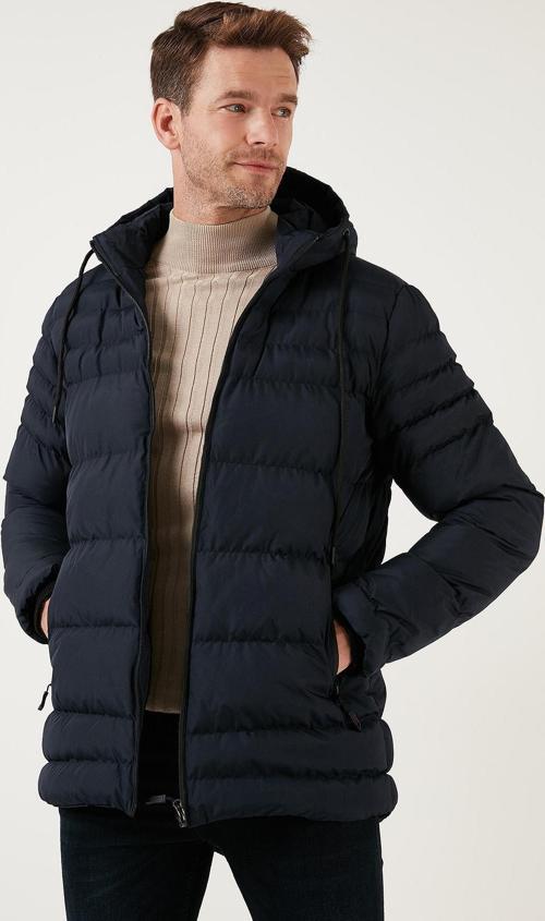 Su İtici Slim Fit Soğuğa ve Rüzgara Dayanıklı Kapüşonlu Şişme Erkek Mont 649005 LACİVERT