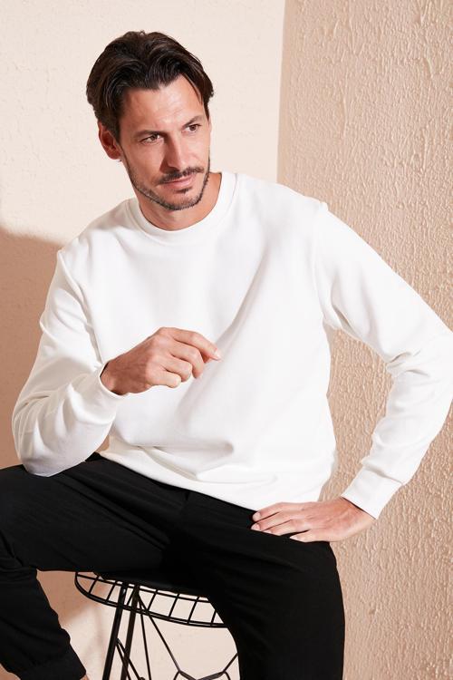 Pamuklu Bisiklet Yaka Regular Fit Basic Erkek Sweat 5905521 EKRU
